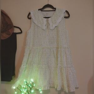 Just Me Yellow/Blue Floral Collared Tiered Dress